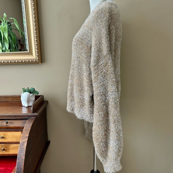 Anthropologie Maeve Tinsel Eyelash Sweater in Sand Tan Silver Size XL - Picture 11 of 14